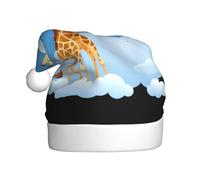 WHJDPP Giraffe in the clouds Picture Men's and women's plush Christmas hats, adult New Year's holiday party caps