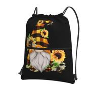 WHJDPP Gnome Bee Yellow Floral Prints Drawstring Zipper Backpack - Lightweight Water-Resistant Sport Gym Bag with Front Pocket & Internal Organizer - Ideal for Travel, Yoga, and Hiking
