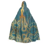 WHJDPP Golden Octopus Picture Halloween Adult Hooded Cape Cloak - Super Large Hooded Cloak No Zipper