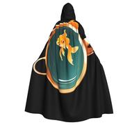 WHJDPP Goldfish in a cup Picture Halloween Adult Hooded Cape Cloak with Bow Tie for Costume Parties, Cosplay