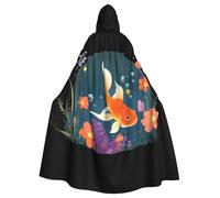 WHJDPP Goldfish in the sea of flowers Picture Halloween Adult Hooded Cape Cloak with Bow Tie for Costume Parties, Cosplay