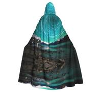 WHJDPP Green Aurora Borealis Printed Halloween Adult Hooded Cape Cloak - Super Large Hooded Cloak No Zipper