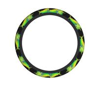 WHJDPP Green fish Prints Steering Wheel Cover - Durable Neoprene Auto Throw for Better Grip & Protection, Universal Fit for Cars, Trucks, SUVs & ATVs, Easy Installation & Washable