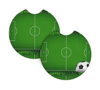 Whjdpp Green Grass Field Soccer Playground The Ball Picture Car Interior Cup Holder Pad 2 Pc Waterproof & Quick Drying, Protects Against Spills & Scratches
