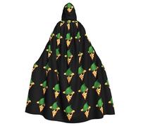 WHJDPP Green Hat Cartoon Pizza Prints Hooded Cloak for Halloween, Role-playing, and Costume Parties - Comfortable and Durable