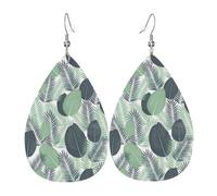 WHJDPP Green Tropical Leaves Prints Drip Earrings - Faux Leather Charms for Women - Lightweight Dangling Jewelry - Party & Holiday Accents