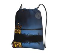 WHJDPP Halloween Pumpkin Prints Drawstring Zipper Backpack - Lightweight Water-Resistant Sport Gym Bag with Front Pocket & Internal Organizer - Ideal for Travel, Yoga, and Hiking