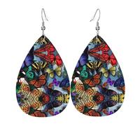 WHJDPP Hand drawn color butterfly Prints Teardrop Leather Earrings - Lightweight Dangle Earrings for Women, Vivid Faux Leather Drops with Silver Plated Hooks, Eye-Catching Party