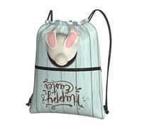 WHJDPP Happy Easter Eggs Bunny Tail Prints Drawstring Backpack - Lightweight Water-Resistant Sport Bag with Zipper Pocket - Gym, Travel, Yoga & Hiking