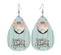 WHJDPP Happy Easter Eggs Bunny Tail Prints Teardrop Leather Earrings - Lightweight Dangle Earrings for Women, Vivid Faux Leather Drops with Silver Plated Hooks, Eye-Catching Party