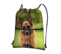 WHJDPP Happy german shepherd Prints Drawstring Backpack - Lightweight Water-Resistant Sport Bag with Zipper Pocket - Gym, Travel, Yoga & Hiking