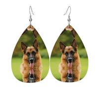 WHJDPP Happy german shepherd Prints Teardrop Leather Earrings - Lightweight Dangle Earrings for Women, Vivid Faux Leather Drops with Silver Plated Hooks, Eye-Catching Party