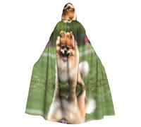 WHJDPP Happy short-haired pomeranian Prints Halloween Adult Hooded Cloak for Costume Parties and Theme Events