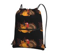 WHJDPP Happy Thanksgiving Turkey Pumpkin Prints Drawstring Zipper Backpack - Lightweight Water-Resistant Sport Gym Bag with Front Pocket & Internal Organizer - Ideal for Travel, Yoga, and Hiking