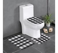 WHJDPP HJFCZH Black and white plaid Prints 3 Piece Bathroom Rugs Set 24x16in - Plush Throw Mats for Spa-Like Comfort & Easy Cleaning