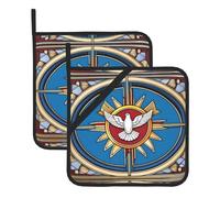 WHJDPP holy Spirit Christia Printing Square Insulated Pot Mat 2 Pieces Featuring a Convenient Side Hanging Rope for Easy Storage