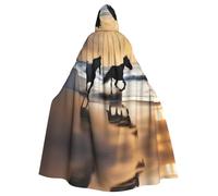 WHJDPP Horses on The Beach Prints Halloween Adult Hooded Cloak for Costume Parties and Theme Events