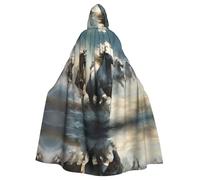 WHJDPP Horses running wild in the river Picture Halloween Adult Hooded Cape Cloak with Bow Tie for Costume Parties, Cosplay