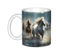 WHJDPP Horses running wild in the river Printed mug ceramic Mugs for cappuccino, latte, cereal, yogurt, milk, hot or cold drinks Micro-wave oven