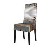 WHJDPP Hunting Flying Wild Ducks Prints Dining Chair Throw Covers - Stretchy & Wrinkle-Resistant Seat Layers for Home, Hotel, and Event Decor