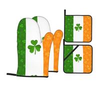 WHJDPP Irish Flag Prints Kitchen Baking 4-Piece Set with Heat Resistant Pot Holders & Oven Mitts - Waterproof Layer for Easy Clean, Great for Grilling & Baking