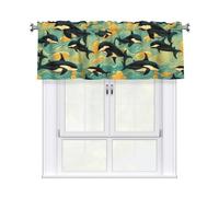 WHJDPP Killer Whale Prints Charming Kitchen Window Cover - 54x18 Inch Peach Skin Valance with Decorative Print
