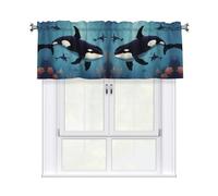 WHJDPP Killer Whales Swim Along Prints Charming Kitchen Window Cover - 54x18 Inch Peach Skin Valance with Decorative Print