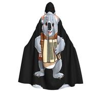 WHJDPP Koala playing the accordion Picture Halloween Adult Hooded Cape Cloak with Bow Tie for Costume Parties, Cosplay