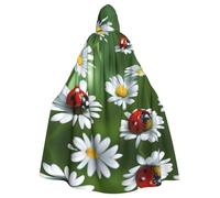 WHJDPP Ladybug on Daisy Flower Printed Halloween Adult Hooded Cape Cloak - Super Large Hooded Cloak No Zipper