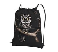 WHJDPP Late Night Owl Prints Drawstring Zipper Backpack - Lightweight Water-Resistant Sport Gym Bag with Front Pocket & Internal Organizer - Ideal for Travel, Yoga, and Hiking