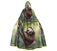 WHJDPP Lazy Cute Sloth Hanging the Branches Printed Halloween Adult Hooded Cape Cloak - Super Large Hooded Cloak No Zipper