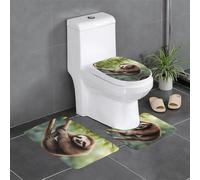 WHJDPP Lazy Cute Sloth Hanging The Branches Printing 3 Pcs Bathroom Anti-Slip Mat Set 24x16in Rectangular, U-Shaped & Oval Rugs for Toilet, Vanity & Bath