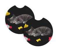 WHJDPP Lazy Kitten Pattern Car Coasters Set of 2 - Durable Rubber Cup Holder Protectors, Waterproof & Odorless for All Vehicles