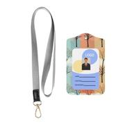 WHJDPP Leather Card Badge Holder with Lanyard, ID Badge Cover | for Nurse, Teacher, Doctor, Businessman Beautiful Four Season Tree Prints
