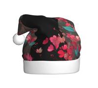 WHJDPP Little black cat in the flowers Printed Christmas Hat for Adult Festive Celebrations as a Gift for Men and Women