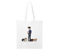 WHJDPP Little boy leading a group of puppies Picture Woman Canvas Tote Bag Strong and durable for traveling, shopping, Daily One Size
