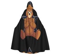 WHJDPP Little brown bear on the star Printed Halloween Adult Hooded Cape Cloak with Bow Tie for Costume Parties, Cosplay