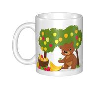 WHJDPP Little brown bear planting fruit trees Picture mug ceramic Mugs for cappuccino, latte, cereal, yogurt, milk, hot or cold drinks Micro-wave oven