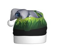 WHJDPP Little gray cat listening to music on the grass Picture Christmas Hat for Adult for Christmas, Halloween, New Year, sales, promotions