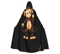 WHJDPP Little monkey with a stick Printed Halloween Adult Hooded Cape Cloak with Bow Tie for Costume Parties, Cosplay