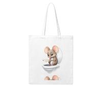 WHJDPP Little mouse reading on the toilet Picture Woman Canvas Tote Bag Strong and durable for traveling, shopping, Daily One Size