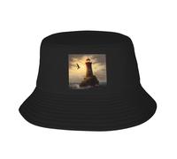 WHJDPP Little Sparrow Flying to The Lighthouse Picture Adult Fisherman's Hat for Men and Women Foldable Headwear for Outdoor Activities Black
