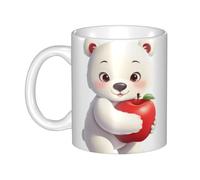 WHJDPP Little white bear and red apple Picture mug ceramic Mugs for cappuccino, latte, cereal, yogurt, milk, hot or cold drinks Micro-wave oven