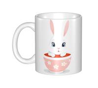 WHJDPP Little white rabbit in the teacup Picture mug ceramic Mugs for cappuccino, latte, cereal, yogurt, milk, hot or cold drinks Micro-wave oven