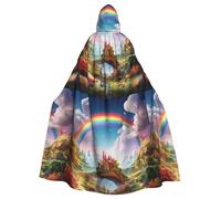 WHJDPP Little World Under the Rainbow Printed Halloween Adult Hooded Cape Cloak with Bow Tie for Costume Parties, Cosplay