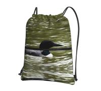 WHJDPP Loon Nature Bird Prints Drawstring Zipper Backpack - Lightweight Water-Resistant Sport Gym Bag with Front Pocket & Internal Organizer - Ideal for Travel, Yoga, and Hiking