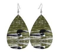 WHJDPP Loon Nature Bird Prints Teardrop Leather Earrings - Lightweight Dangle Earrings for Women, Vivid Faux Leather Drops with Silver Plated Hooks, Eye-Catching Party