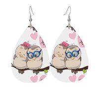 WHJDPP Love Birds Prints Teardrop Leather Earrings - Lightweight Dangle Earrings for Women, Vivid Faux Leather Drops with Silver Plated Hooks, Eye-Catching Party