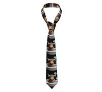WHJDPP Men's Necktie Tie Highland cow baby taking a bath Picture Soft and Comfortable, Non-Deforming, Fade-Resistant, Flat and Crisp