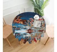 WHJDPP Merry Christmas Prints 60 Inch Round Table Throw - Waterproof Table Cover for Dining Table, Coffee Table, Party & Outdoor Use - Soft & Wrinkle Resistant Decor